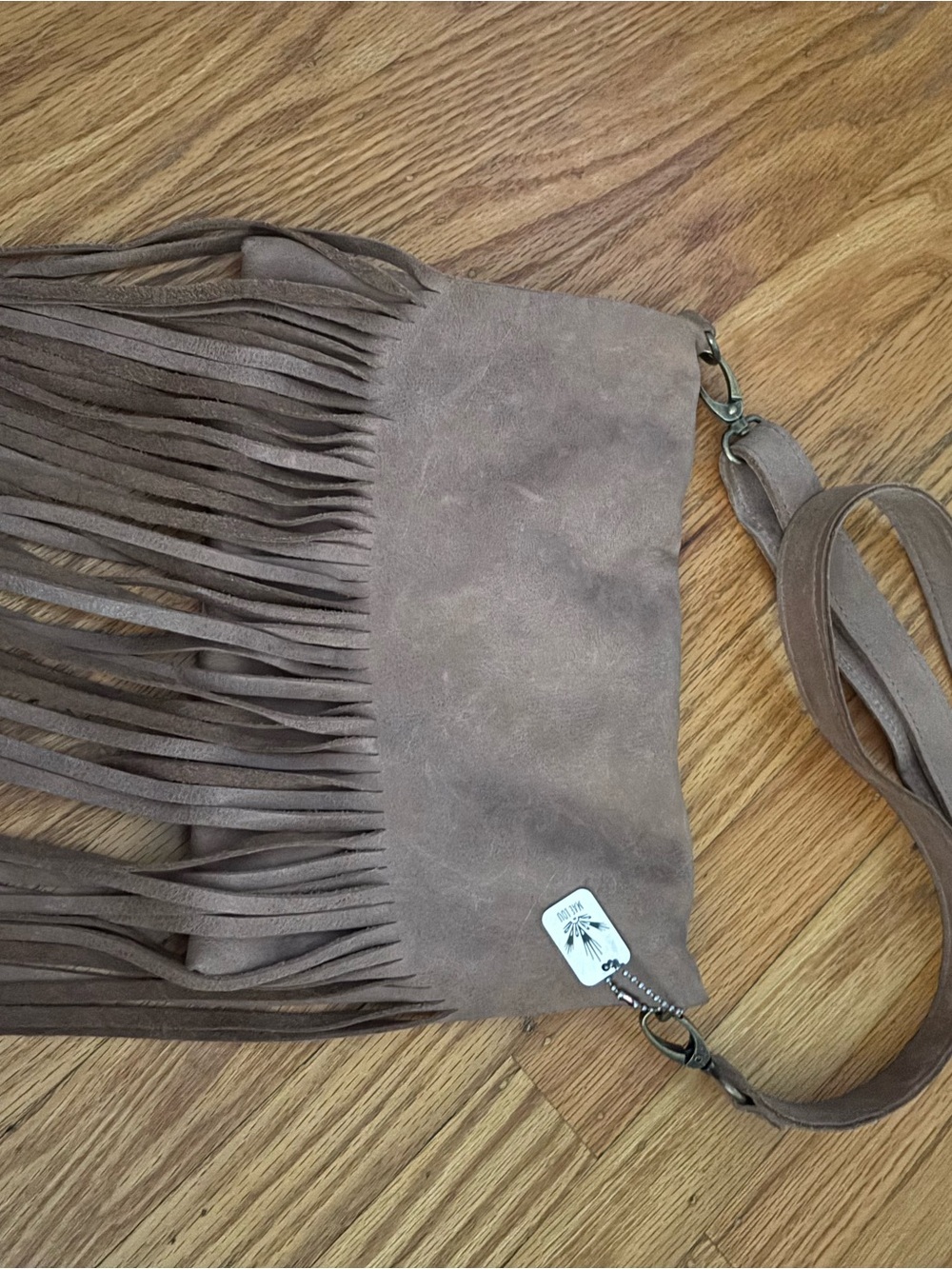 Fringed Suede Crossbody Bag in Brown